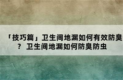 「技巧篇」卫生间地漏如何有效防臭？ 卫生间地漏如何防臭防虫